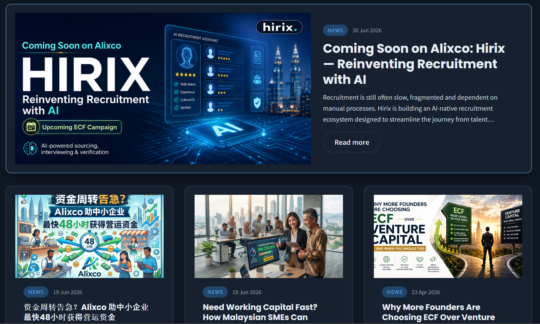 Alixco News page with the latest updates